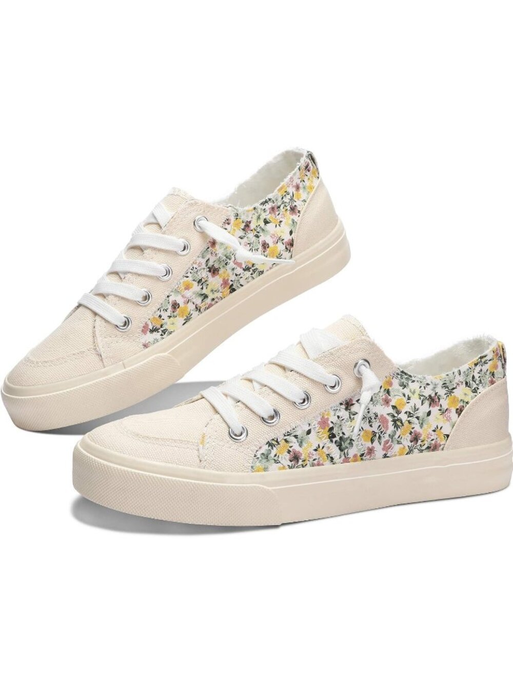 Women's Yellow Flower Comfort Closed Toe Slip on Washed Leopard Sneaker Shoes